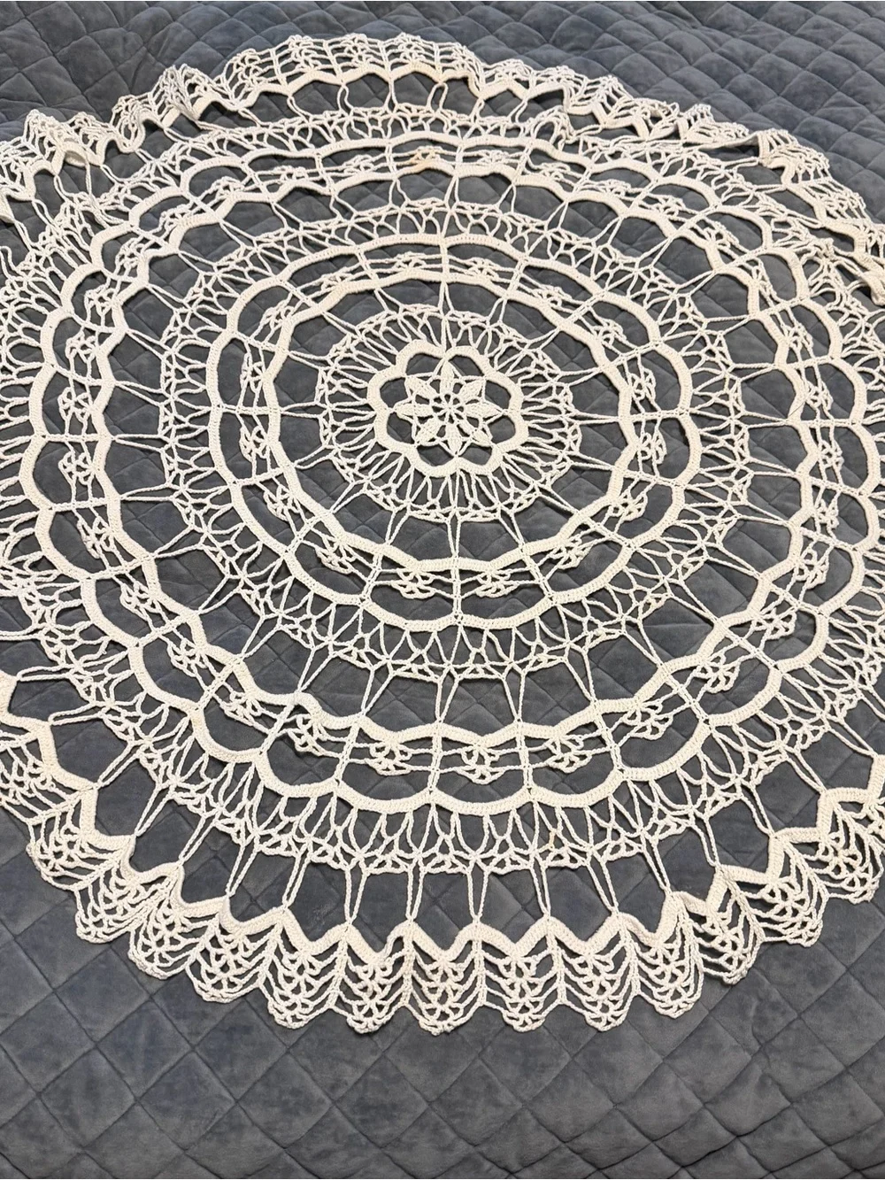 Vintage 1980s Poland Handmade White 42” Lace Crochet Tablecloth Dolly Cotton NEW